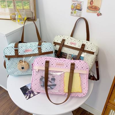 Harajuku Style Large Capacity Transparent Ita Bag Cute Polka Dot Shoulder Bag DIY Badge Display Lace Pocket Bag Commuting