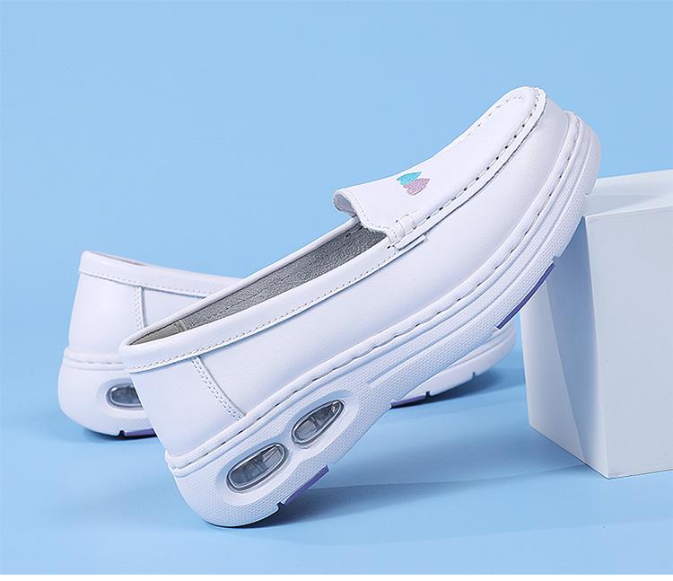 Summer Non-Slip Leather Nurse Shoes: Double Air Cushion, Thick Soft Sole, Breathable, Comfortable for Medical Work