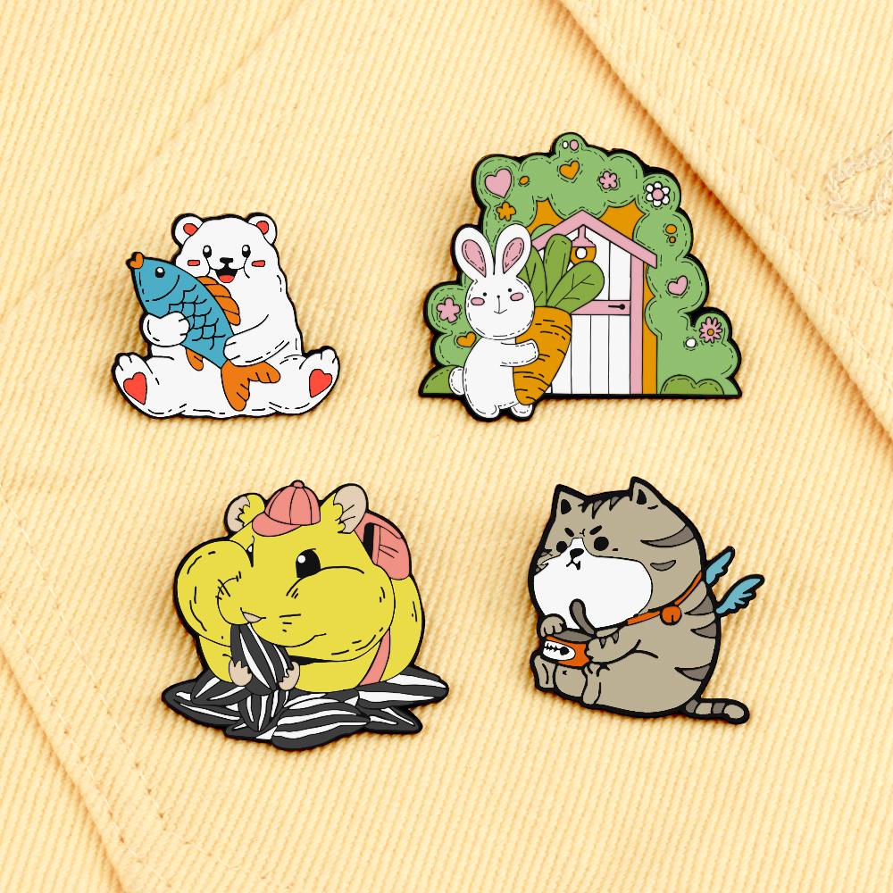 Cute Animal Forest Garden Enamel Pin Cat Dog Bear Giraffi Bunny Brooches Cartoon Bag Lapel Pins Badge Jewelry Kids Friends Gifts