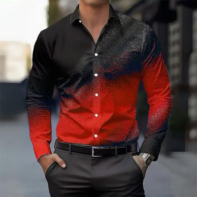 Herren Hemd mit Farbverlauf, Langarm, Slim Fit, Schwarz-Roter Verlauf, Business Casual, Atmungsaktiv, Vielseitiges Herren Oberteil.