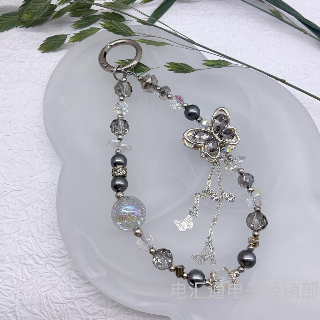 Luxury Crystal Butterfly Charm Wrist Lanyard & Keychain for Women