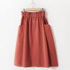 Woman Retro Vintage Solid High Waist A-Line Pockets Midi Skirt