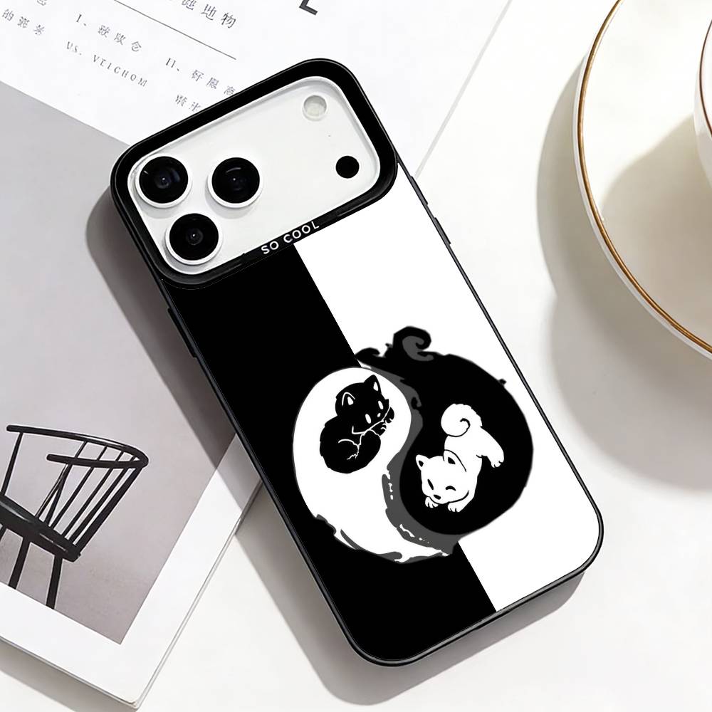 Cute Cat Art Prints Phone Case For iPhone17,16,15,14,13,12,Pro Max Black Colorful Phone Case