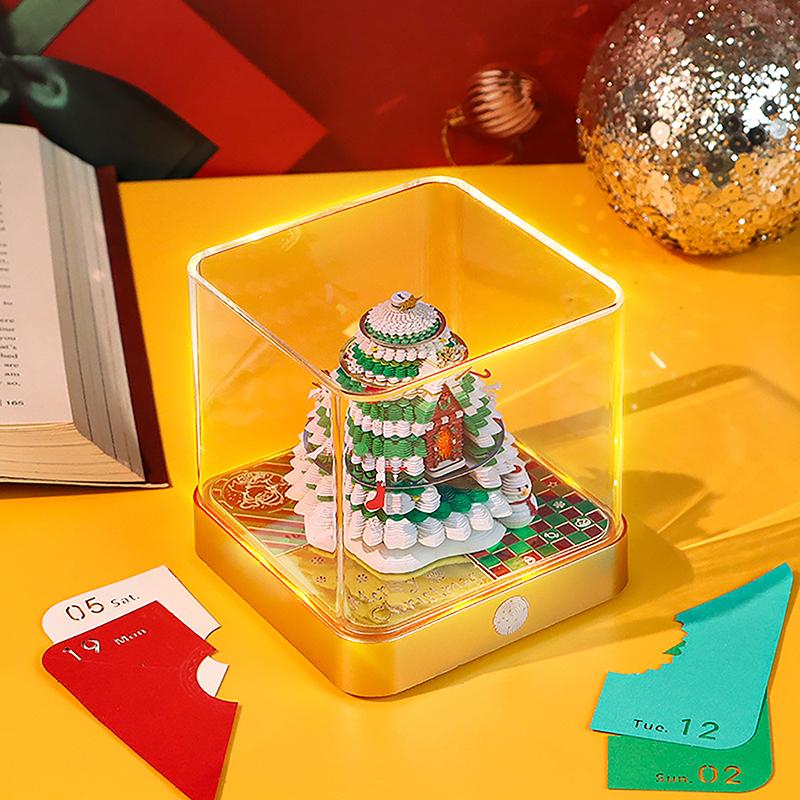 Juletre Bordkalender Med LED-lys 2025 Kalender Notatblokk Kreativ Bordkalender DIY Notater Notisblokk 3D Kunstkalender