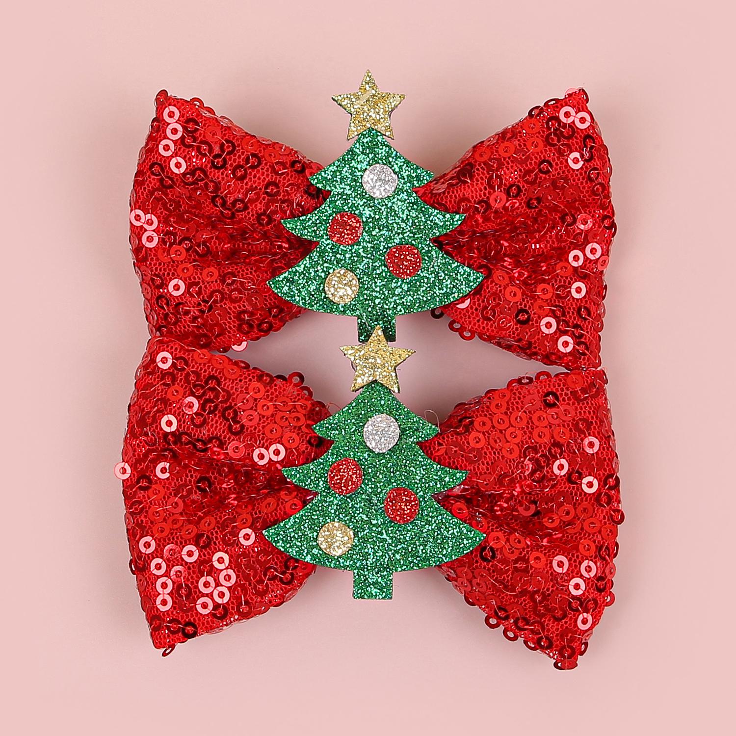 

2/8pcs Sequin Hair Bows Clips Girls Christmas Hair Clips Barrettes Elk Santa Claus Hairpin Christmas Party Hair Accessories