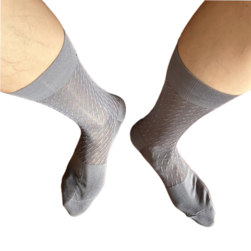 Elegant Men s Dress Socks In Waved Striped Pattern Thin Sheer Nylon Formal Socks for Business Meetings and Parties Event серый