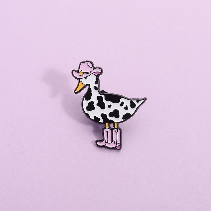 Pink Cow Cowgirl Duck Enamel Pin Western Duck Cowboy Boots Silly Goose Animal Brooch Lapel Badge Funny Jewelry Gift For Friends