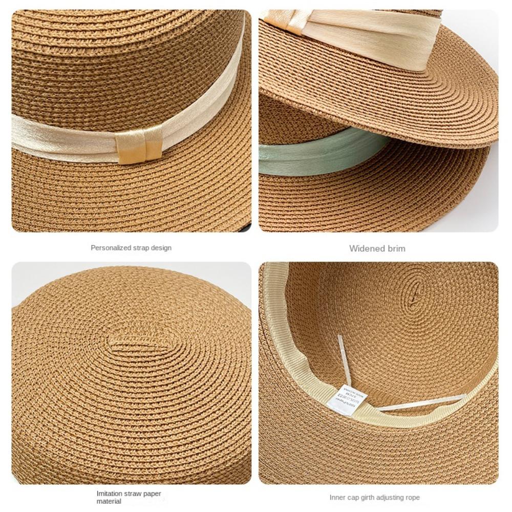 Elegant Beach Flat Top Hat Breathable Women's Sun Hat Simple Straw Woven Hat  Seaside