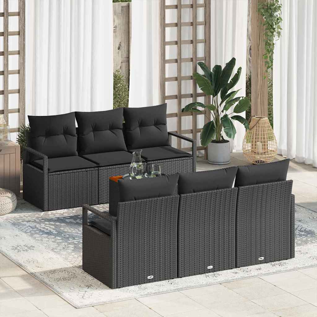 7 piece garden sofa set with cushions black poly rattan