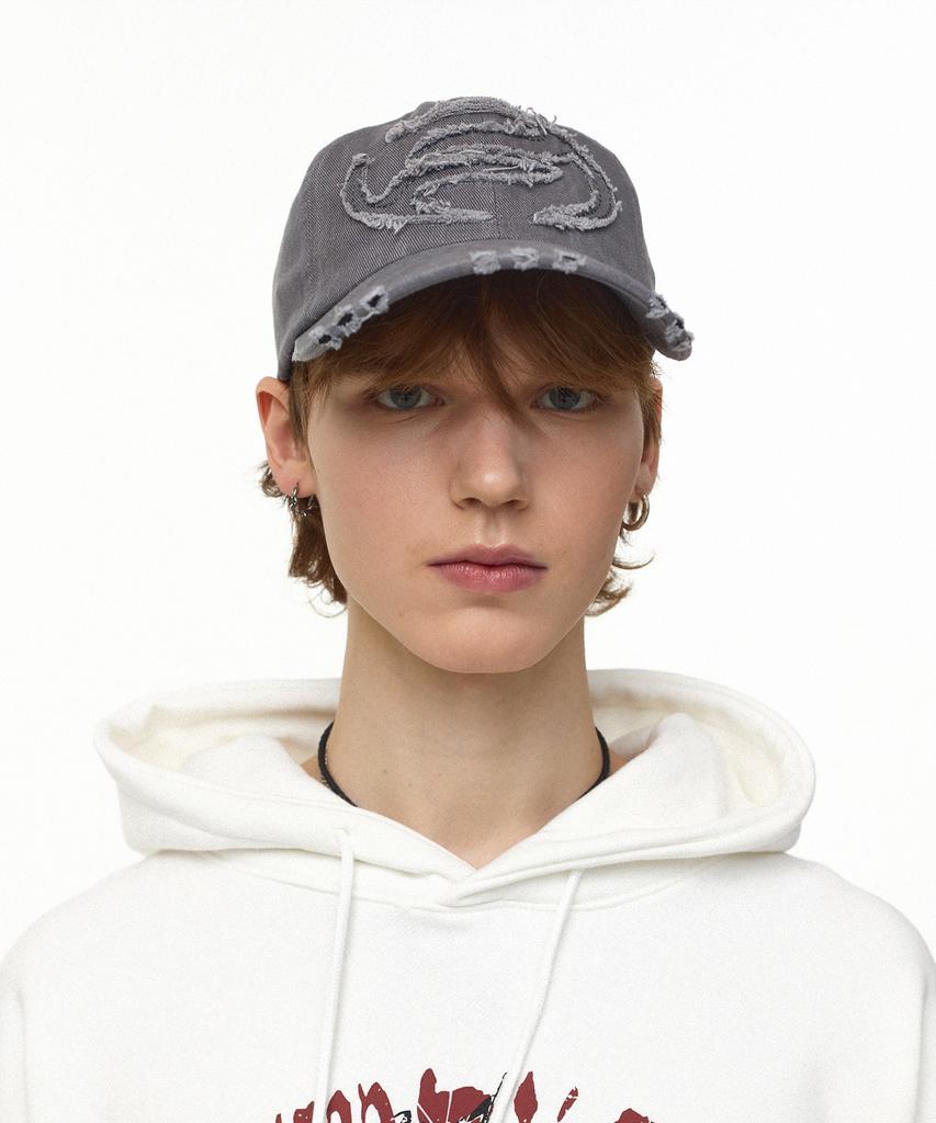 FREEMARIO Applique Damaged Ball Cap [Charcoal]