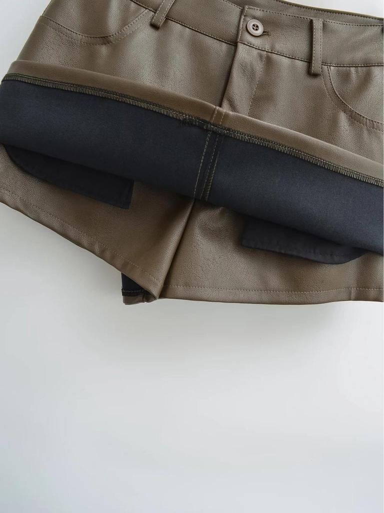 2025 High-Waist Anti-Exposure PU A-Line Skirt with Underpants - Sexy Autumn/Winter Hip-Hugging Skirt