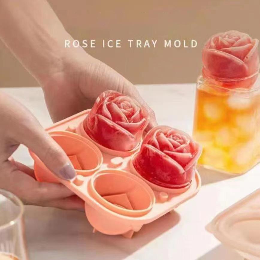 3D Rose Ice Molds 4 Holes Ice Cube Tray Mold Flower Shape Silicone Ice Mold Ice Ball Maker Kitchen Bar Utensils Tool Accessories