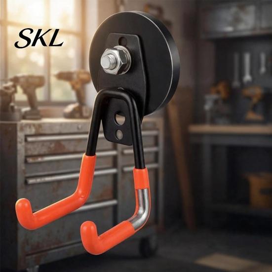 Tool Hanging Magnetic Hooks Double-Claw Hook, Anti-Slip Rubber Coated Garage Hooks, Heavy Strong Magnet for Tools Duty Universal Garden Shovel Trailer