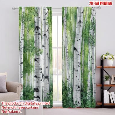 2pcs,2D Plane Printing Minimalist Curtains Birch Haven Versatile Polyester (without Rod) Home Decor Ldeal for Bedroom Living