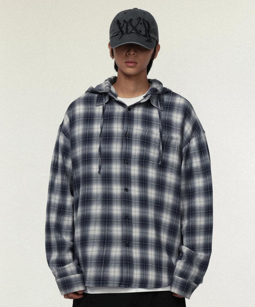 IDWS Hooded Checkered Shirt Blue