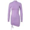 Long Sleeve Ruched Bodycon Dress Women Turtleneck Bandage Mini Dresses Autumn Black Skinny Stretchy Party Dress