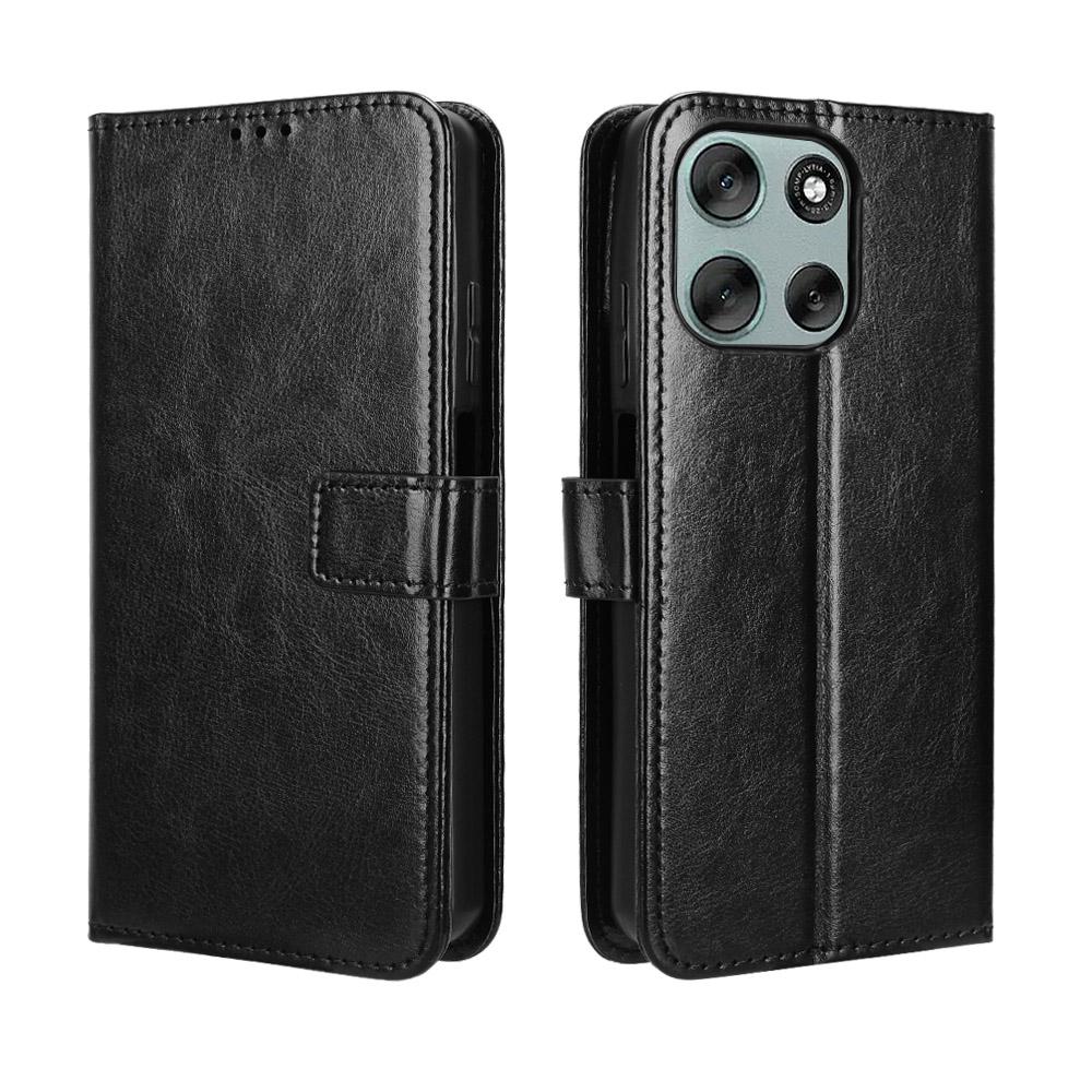 For Motorola Moto G56 5G PU Leather Case with Strap Crazy Horse Texture Phone Wallet Cover