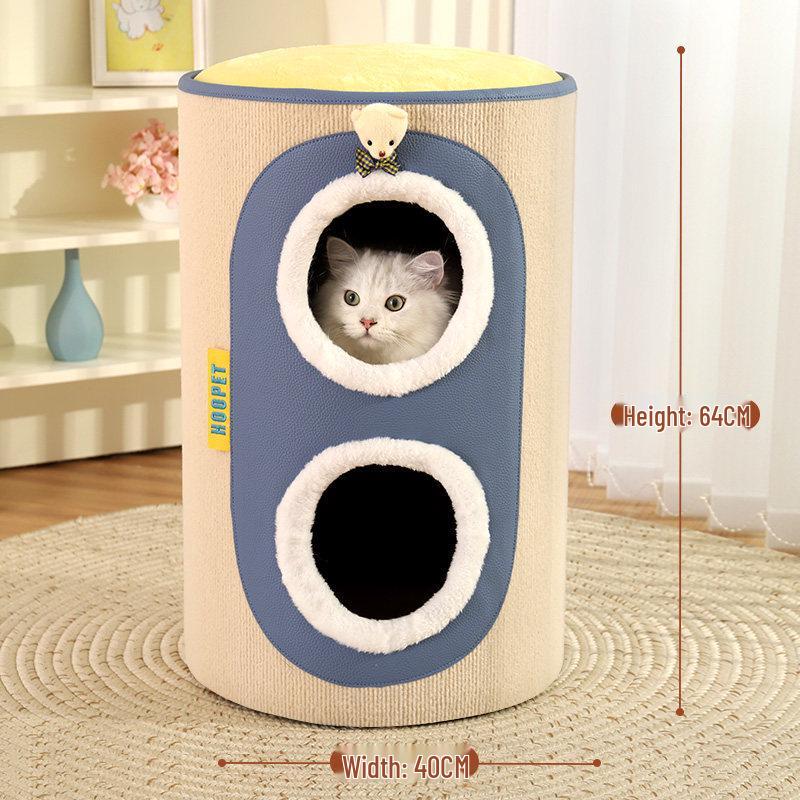 "Double-Layer Cat Tree with Warm House, Bed, and Sisal Scratching Board for All Seasons"