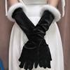 Plush Christmas Gloves Elastic Etiquette Mittens Red/Black Velvet Long Gloves  Winter