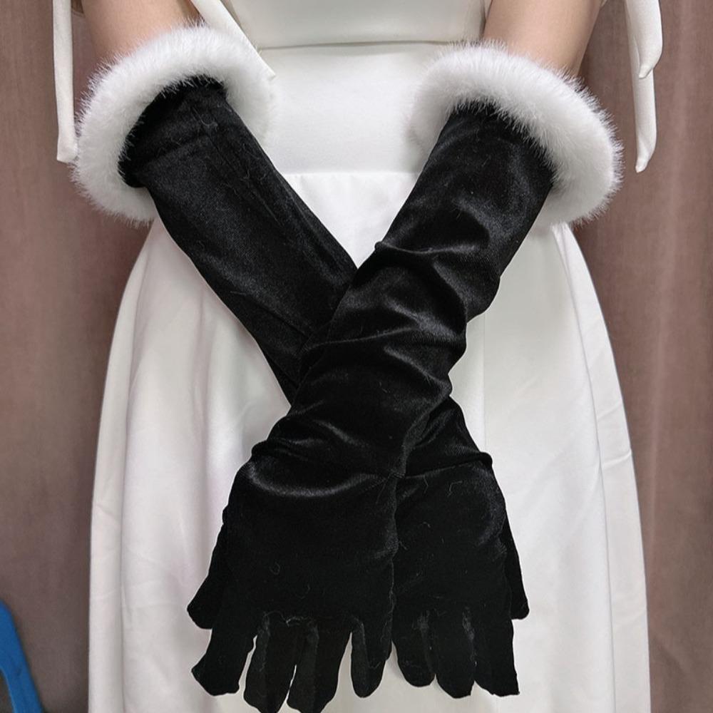 Cosplay Velvet Long Gloves Elastic Etiquette Mittens 55cm Christmas Gloves  Banquet