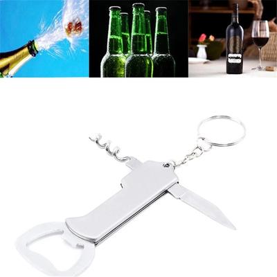3 in 1 Schlüsselanhänger Bierflaschenöffner Edelstahl Tragbar Rotwein Bierflaschenöffner Folienschneider Korkenzieher Küchenwerkzeug