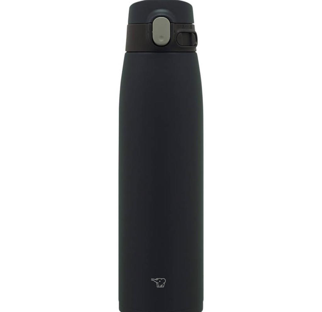 Vacuum insulated stainless steel bottle, one-touch open, matte black, keeps drinks hot or cold
