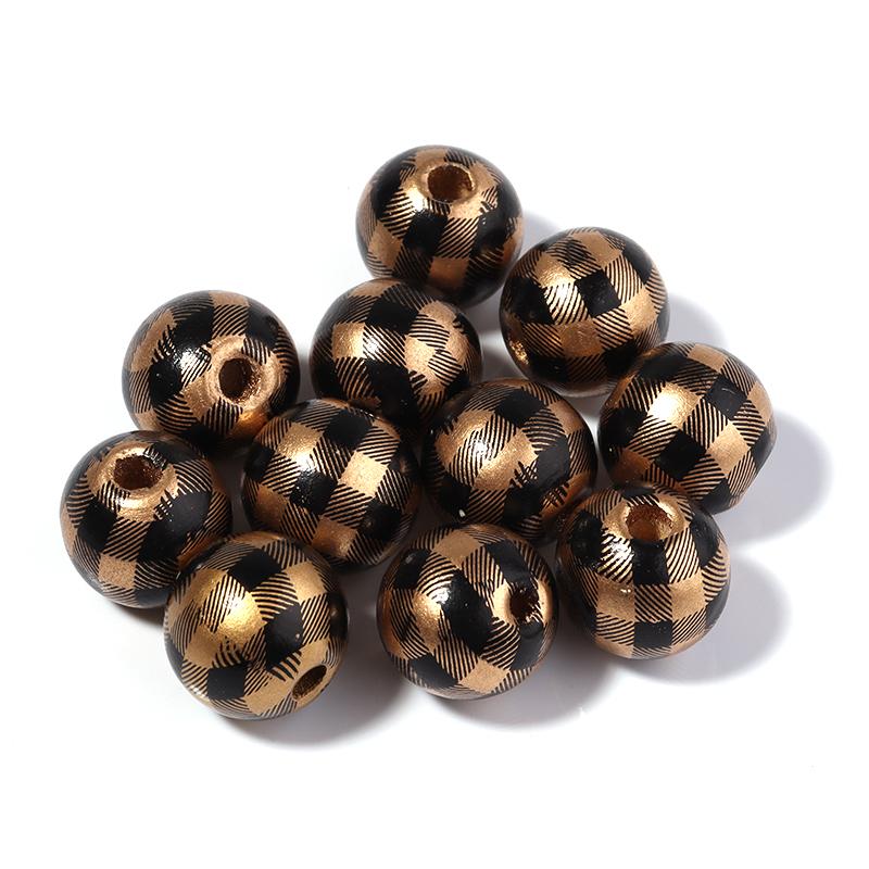 20pcs/lot Checkered Pattern Round Balls For Jewelry Making Wooden Beads Loose Spacer Beads DIY Bracelet Necklace Accessory