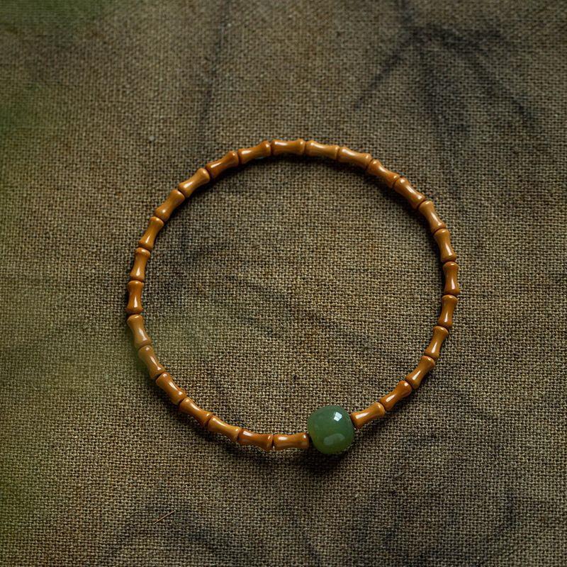 Handmade Olive Pit Bamboo Joint Bracelet, 3 Styles with Hetian Stone/Cinnabar/Olive Jade, Retro New Chinese Unisex Jewelry, Travel Souvenir