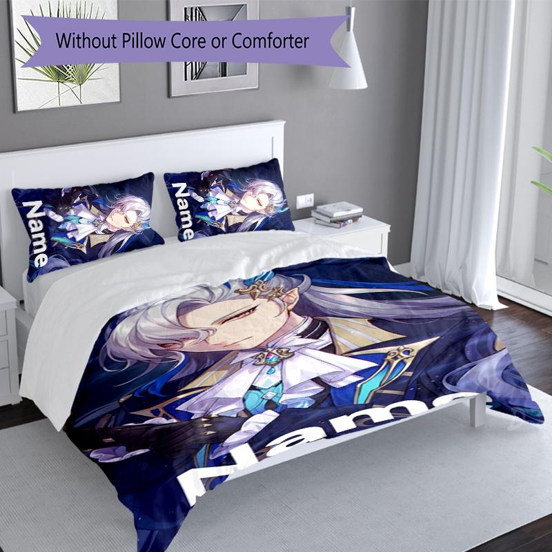 3pcs Custom Name Genshin Impact Navelette Set,Includes 1 Duvet Cover and 2 Pillowcases,All-season Bedroom Decor