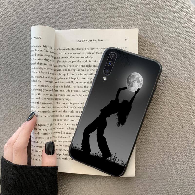 Black With White Moon Stars Space Astronaut Phone Case For Samsung Galaxy A7 A50 51 A70 80 A40 A20 A30 A8 A6 A8 Plus A9 A71