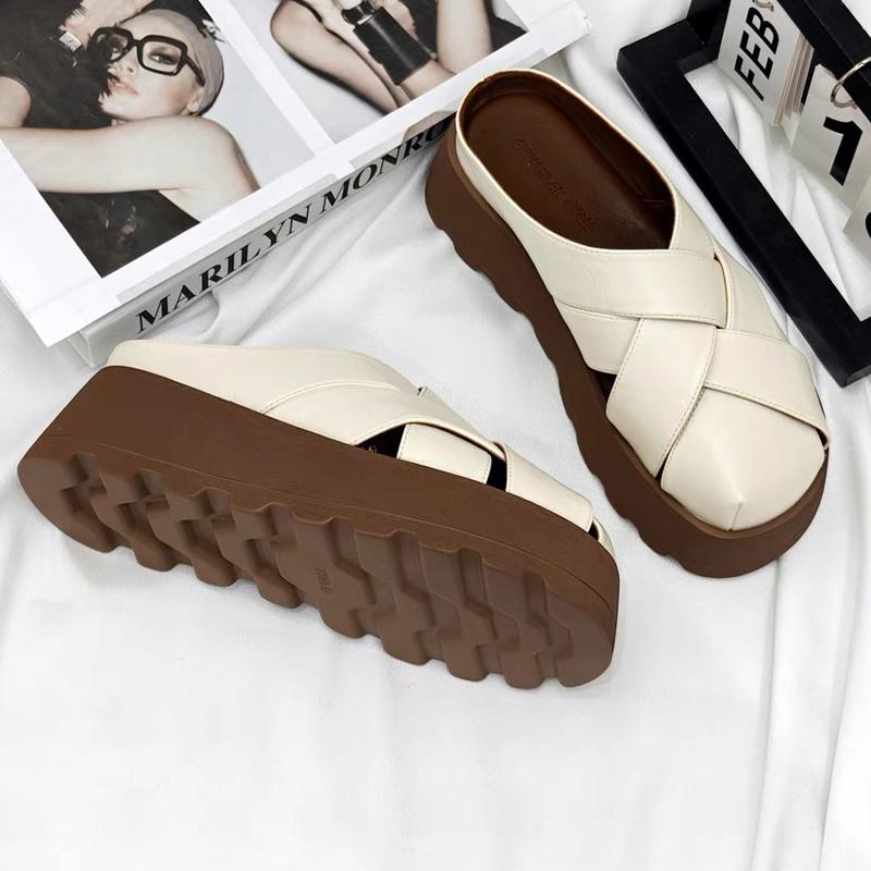 Fashion Flats Women Slippers Platform Slingback Mules Shoes Dress Designer Woman's Sandals 2025 Summer Fashion Slides Zapatos De Mujer