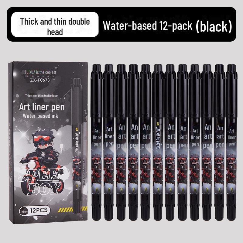 Dual-Head Quick-Dry Marker Pen Set - Black, Red, Blue - Waterproof, Ultra-Fine, Ideal for Kids & Students