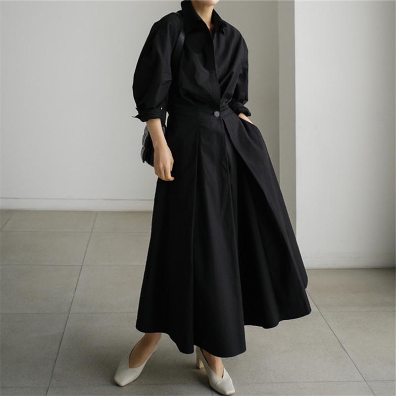 Oversized Elegant Women Autumn Sundress Fashion Lapel Neck Long Sleeve Solid Long Shirt Dress OL Vestidos Robe Femme