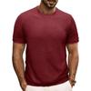 Casual Men Solid Color Short Sleeves Ribbed Elastic Round Neck Pullover Summer Slim Fit Daily Knitted T-shirt Tops Clothes