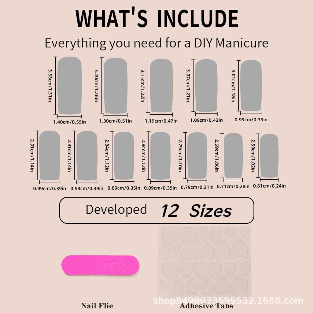 Popular long tube-shaped press-on nails, French light luxury ruby fake nails, detachable manicure nail pieces