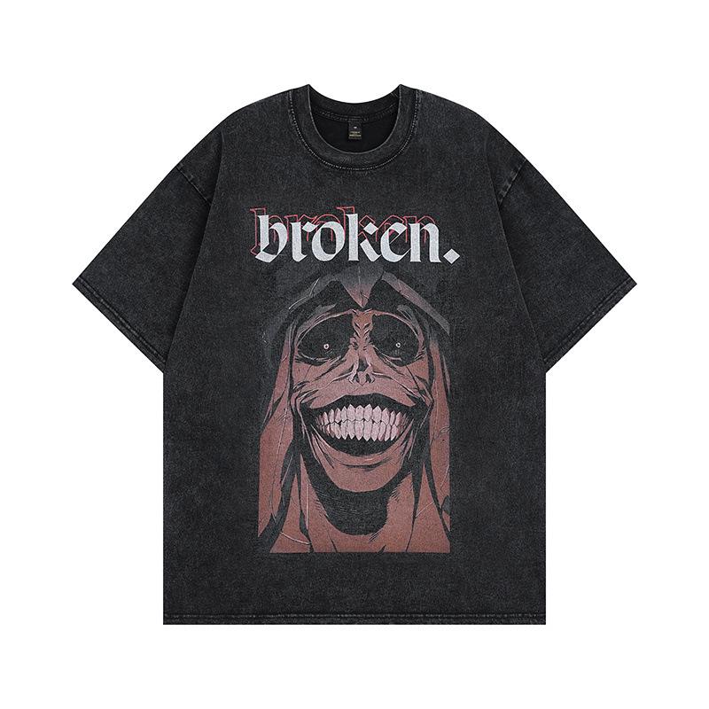 Dark Personality Spoof Skull Old Half-Sleeved T-Shirt American High Street Vintage Retro Trendy Brand Short-Sleeved T