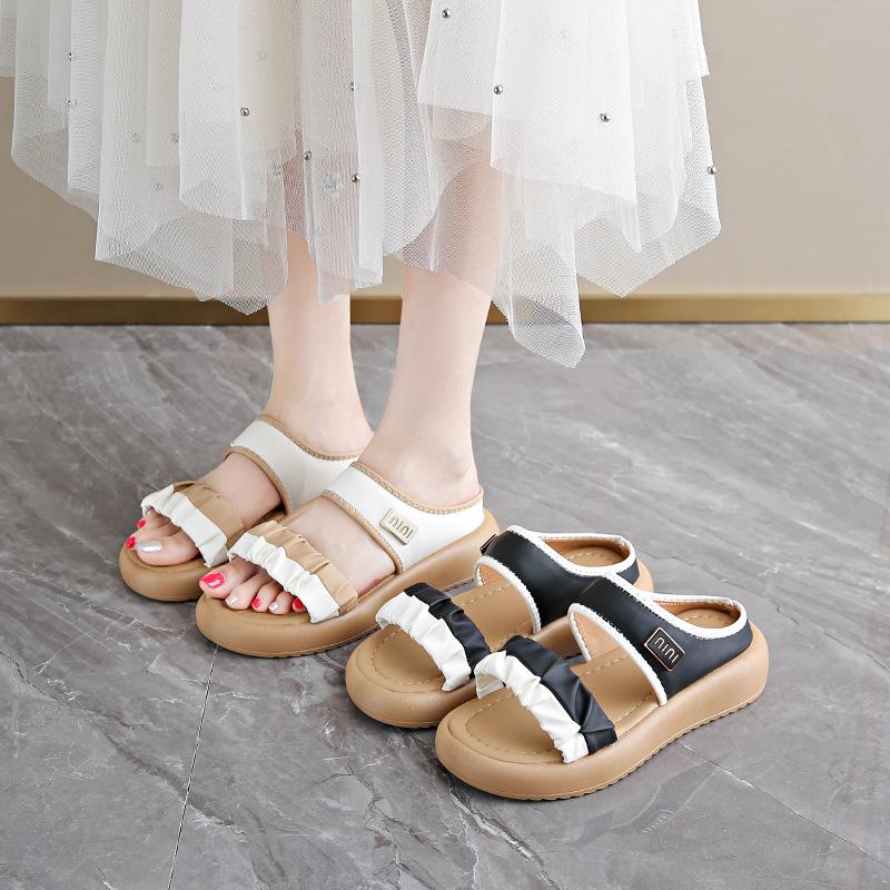 One-word buckle with platform sandals female summer new beach seaside fairy wind beach Roman shoes