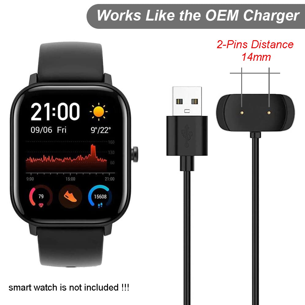Xiaomi Ladegerät für Amazfit Bip 3/ Bip 3 Pro/ GTS 4 Mini/ Bip U Pro/GTS 2/ GTR 2/ GTS2 Mini/ GTS 2e/ T-Rex Pro Ladekabel mit Magnet 1m