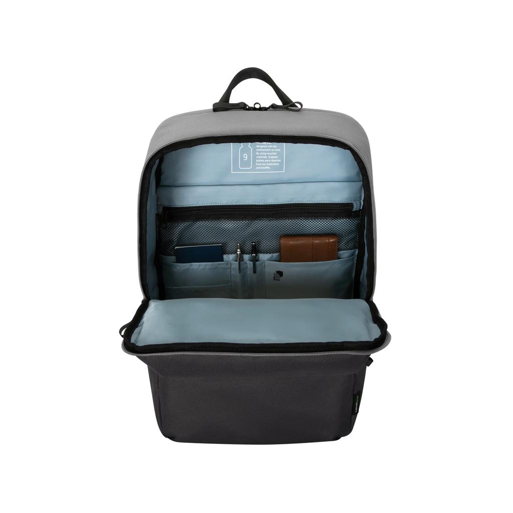 Targus Sagano EcoSmart Travel Backpack TBB634GL (Gray) - 22L Capacity, Lightweight, Fits 15-inch Laptops, and Carries on Carrying, Perfect for Men