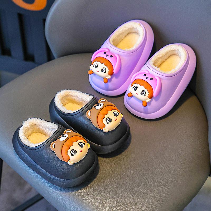 Children's cotton slippers for autumn and winter, boys' half-heel furry slippers, cute cotton slippers for little girls and toddlers