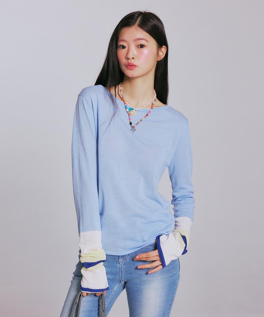 YOUHEE Color Blocked Long Sleeve Knit_Blue