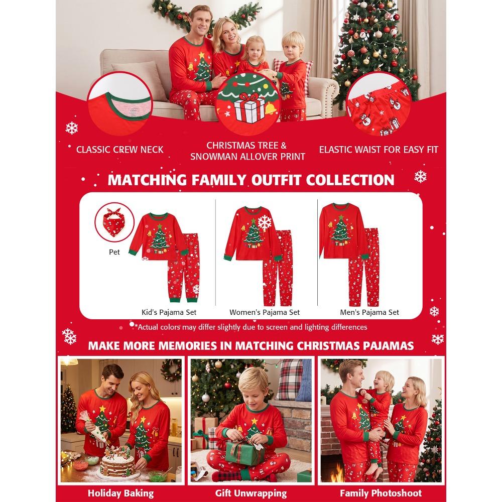 Christmas Pajama Set, Xmas Tree & Letter Print Long Sleeve Tops and Pants Sleepwear, Family Matching Christmas Pajamas Set for Men Women Boys & Girls