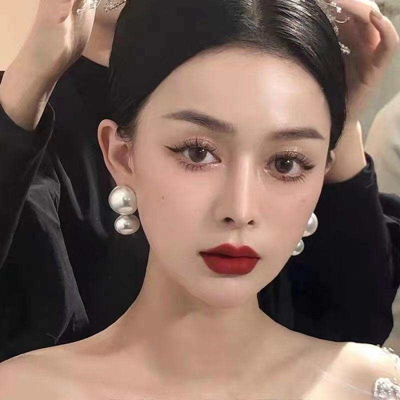 925 Silver Retro Hepburn Large Pearl Earrings for Brides - Elegant French-Style Stud Jewelry