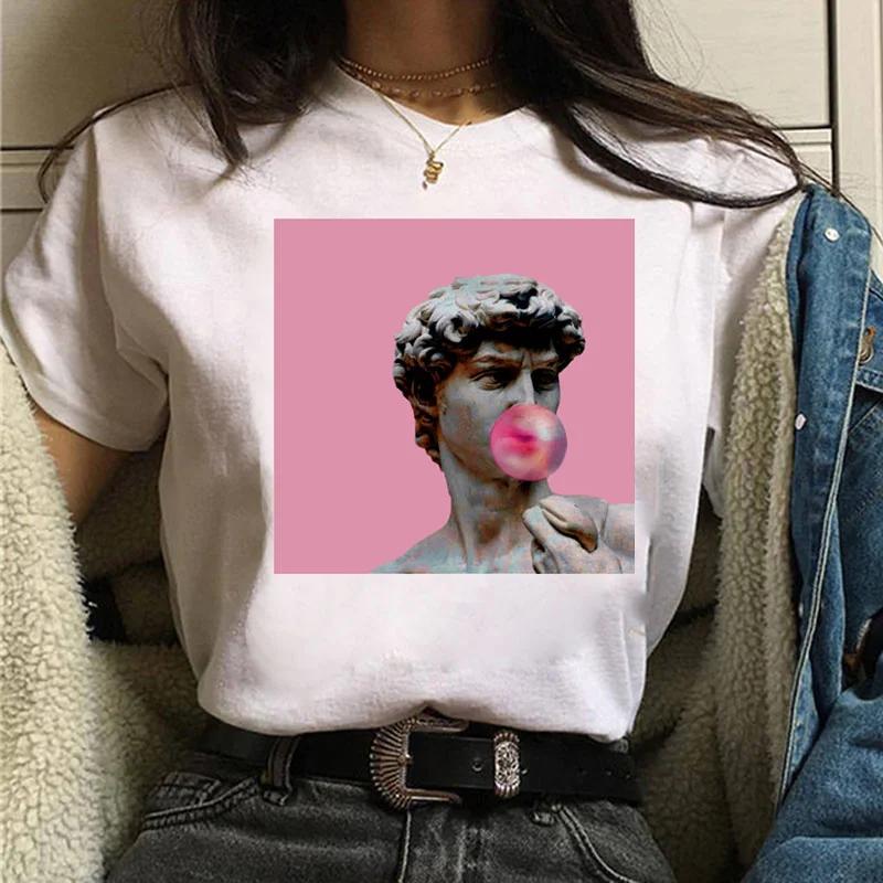 Vaporwave Michelangelo Tshirt Aesthetic T Shirt Women Fashion Harajuku Tshirt Casual Graphic T-shirt Tee Female Tops Tee Clothe