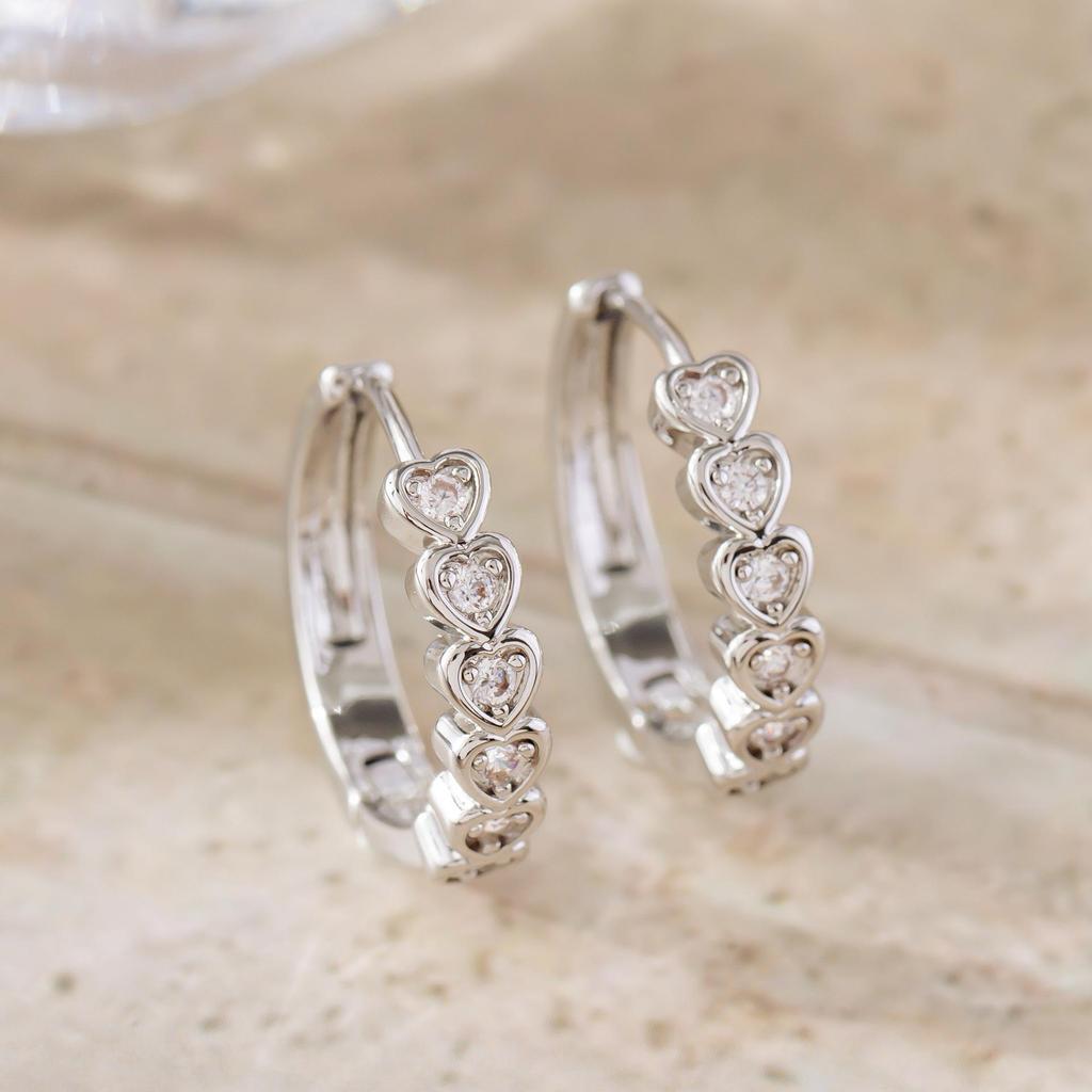 Korean Diamond Heart Studs & Ear Cuffs: Elegant Micro-Set Zircon Earrings for Women