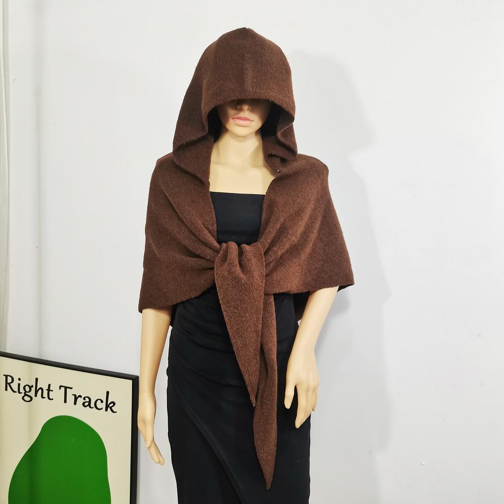 Wool Knitted Large Shawl Scarf Women's Autumn and Winter Warm Triangle Scarf Hooded Integrated Balaclava Hat
