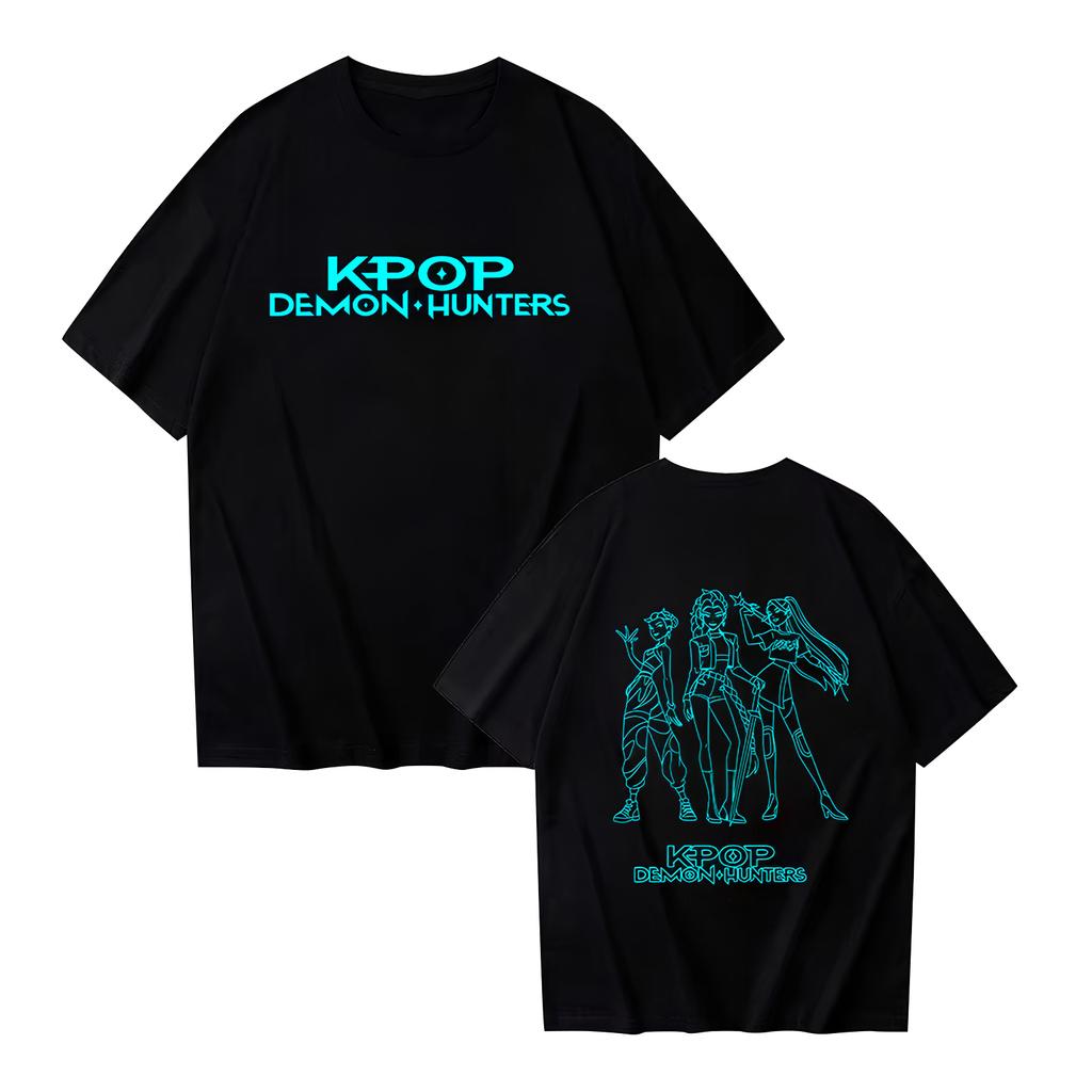 Women's Casual Cotton Luminous Print T-shirt Round Neck Pullover Short Sleeve Top