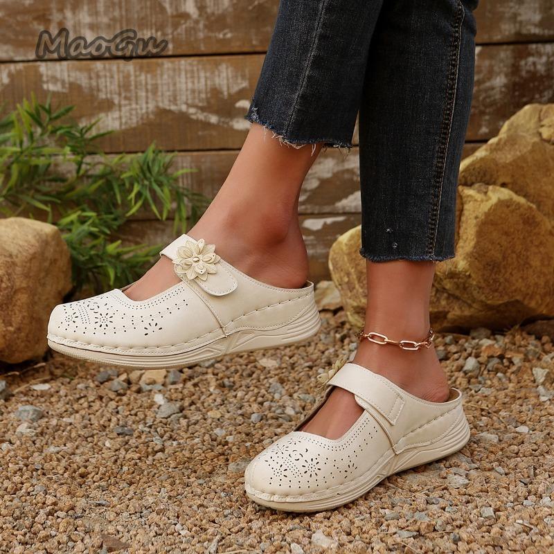 Fashion Women Summer Sandals Thick Sole Hollow Women's Mules Casual Daily Wear Size 36 42 Flower Slip On Shoes Ladies Outwear Fashion