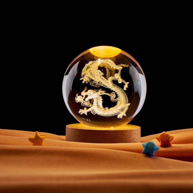 Yunlong 3D Laser Engraved Crystal Ball Night Light Ornament As shown