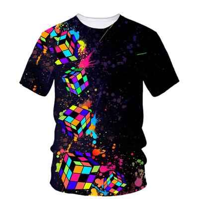 Rubik's Cube 3D-print T-shirt Man Zomer O-hals Korte mouw Oversized Top Casual Tee Losse Streetwear Harajaku